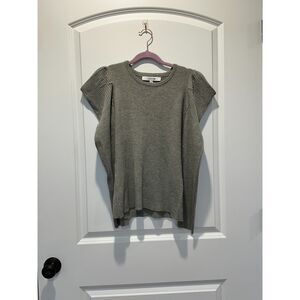 Joe's Jeans Puff Shoulder Ribbed Top Gray Size Small